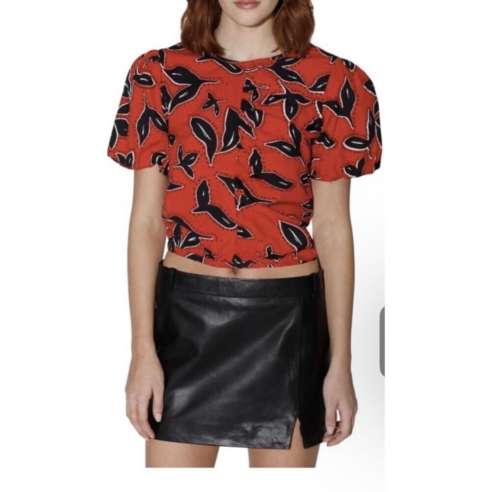 Walter Baker Women's Fiona Print Ruched Red Top Size Small